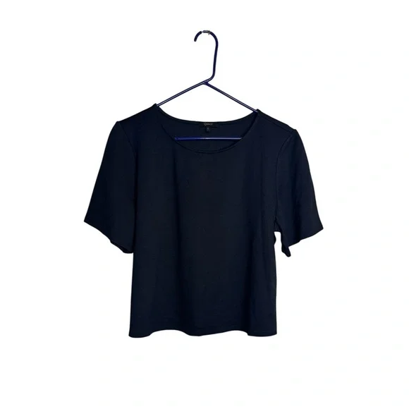 Quince Ultra Stretch Ponte Short Sleeve Navy Top size Large Minimalist - Picture 2 of 5
